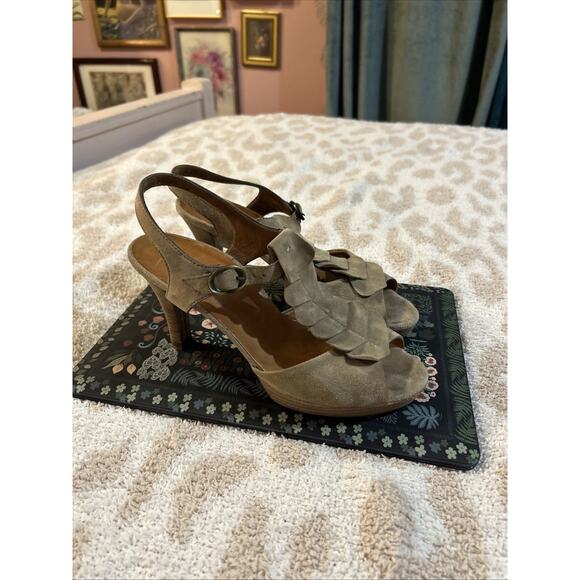 Paul Green Heels Brown Leather 4.5UK 7US Peep Toe Sandal Pump - Picture 1 of 6